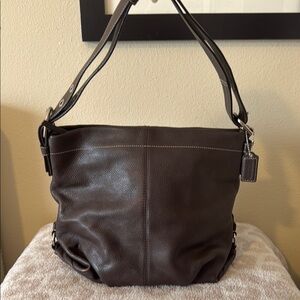 COACH Brown Pebbled Leather Bucket Shoulder Bag